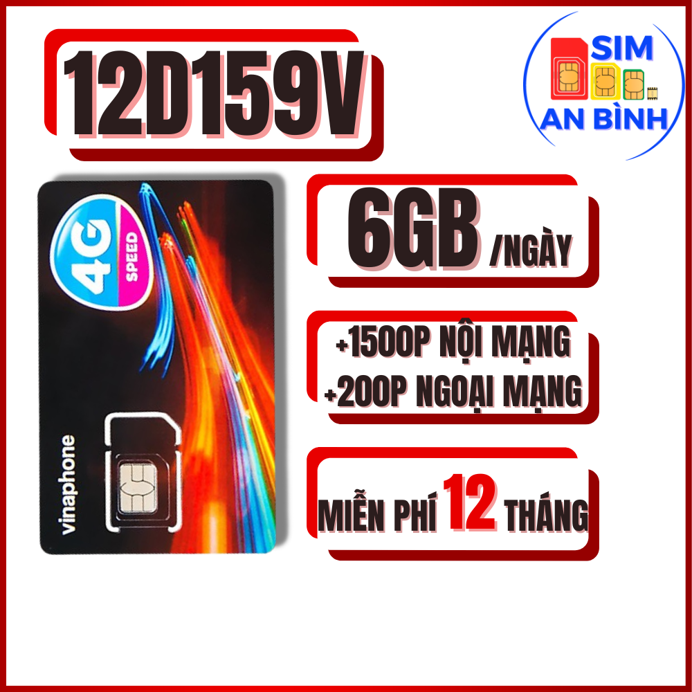 Sim 4G Vinaphone 12D49P ,12BIG50Y , 12D159V CÓ 5GB/NGÀY - MIỄN PHÍ 12T - SIM AN BÌNH - CHƯA KÍCH HOẠT