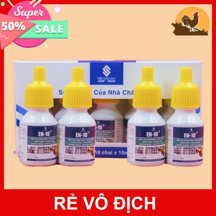 Combo 4 lọ UV - EN 10 viêm phổi, chướng diều khô chân, tiêu chảy phân xanh phân trắng cho gà