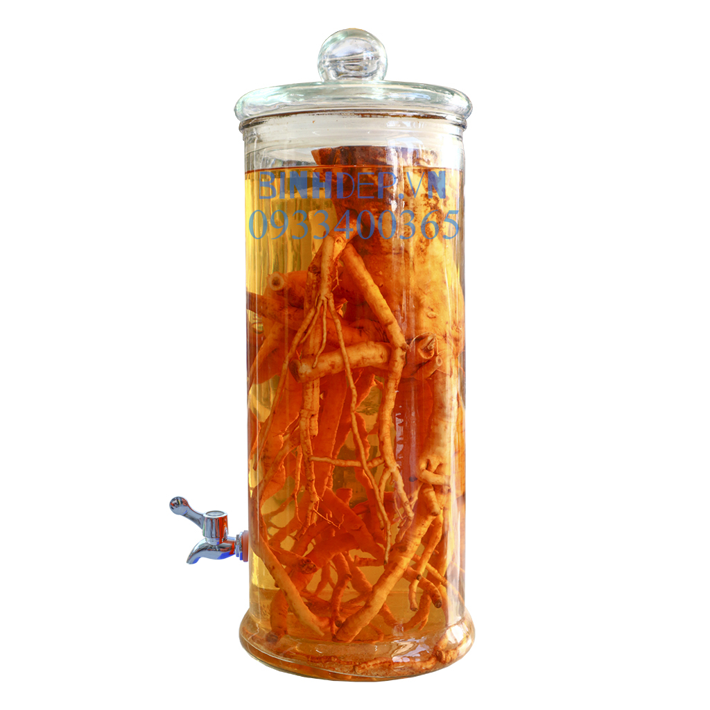 Bình thuỷ tinh ngâm rượu 55cm-16cm có vòi ống trụ trơn