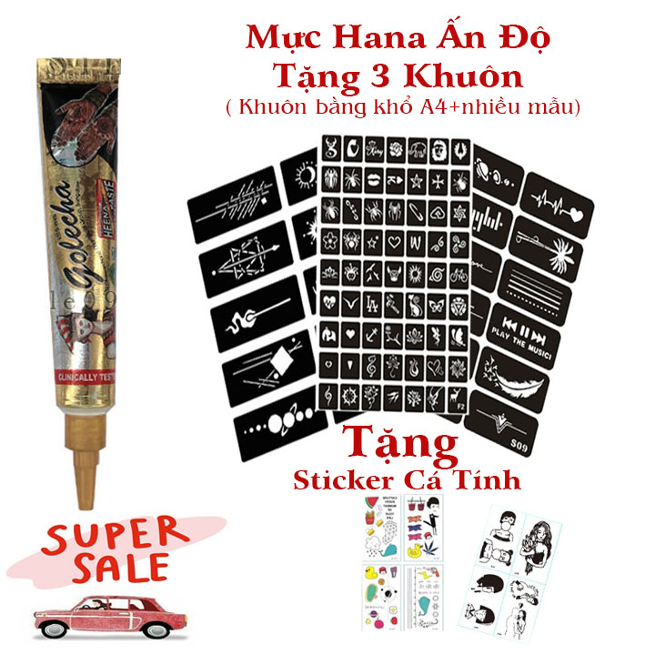 【INK TATTO】MỰC HANA ẤN ĐỘ [ Tặng 2 khuôn xăm + Sticker cá tính ]  [Xưởng sỉ]