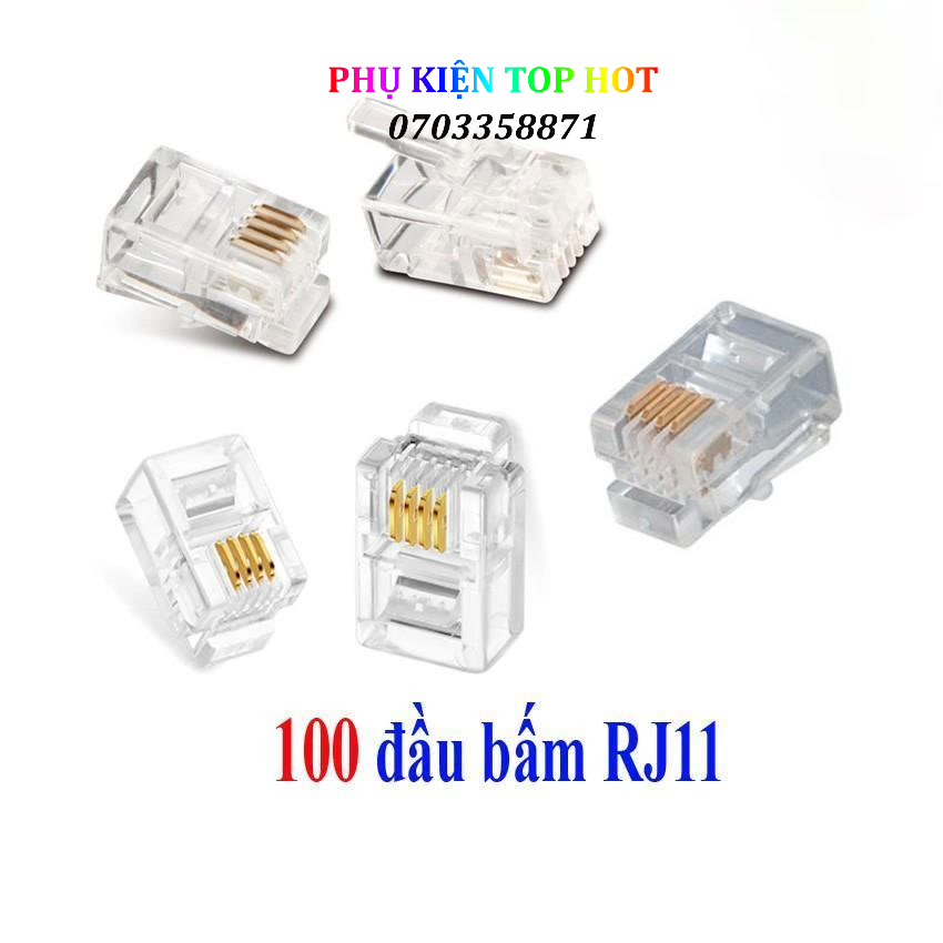 Đầu bấm cáp điện thoại rj9 4 chân 4p4c đồng tốt bao 100 hạt