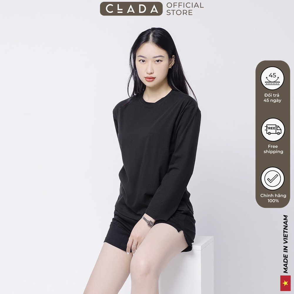 Áo dài tay cotton thương hiệu clada essential - đen