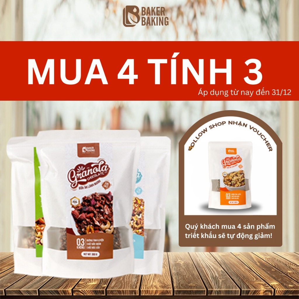 [ Mua 4 tính tiền 3 ] Granola siêu hạt ngũ cốc giảm cân ăn kiêng Baker Baking, không đường healthy, eatclean
