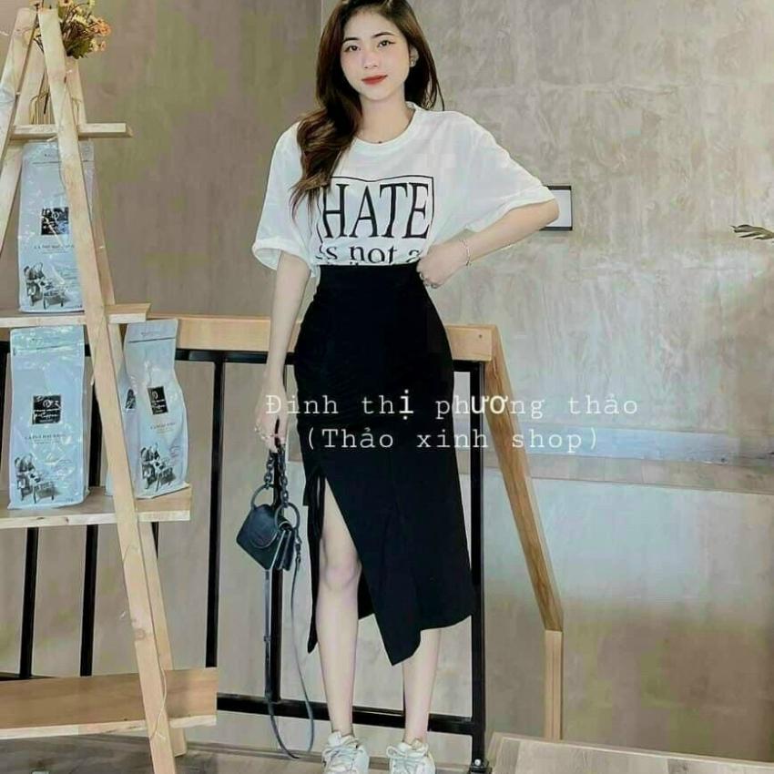 [HCM]Set váy nữ ❤️ Set váy nữ dể thương yếm váy kate lụa dày min - áo thun ngắn tay form rộng và chân váy ulzzang rút dây xinh xắn chất kate lụa cao cấp - Girly store