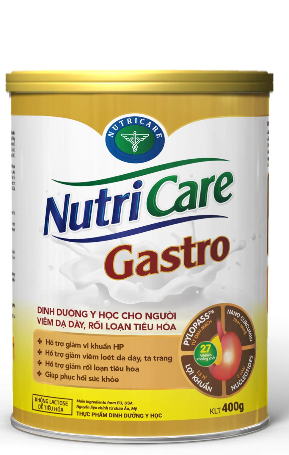 Sữa bột Nutricare Gastro (400g) - dinh dưỡng y học cho người viêm dạ dày, rối loạn tiêu hoá