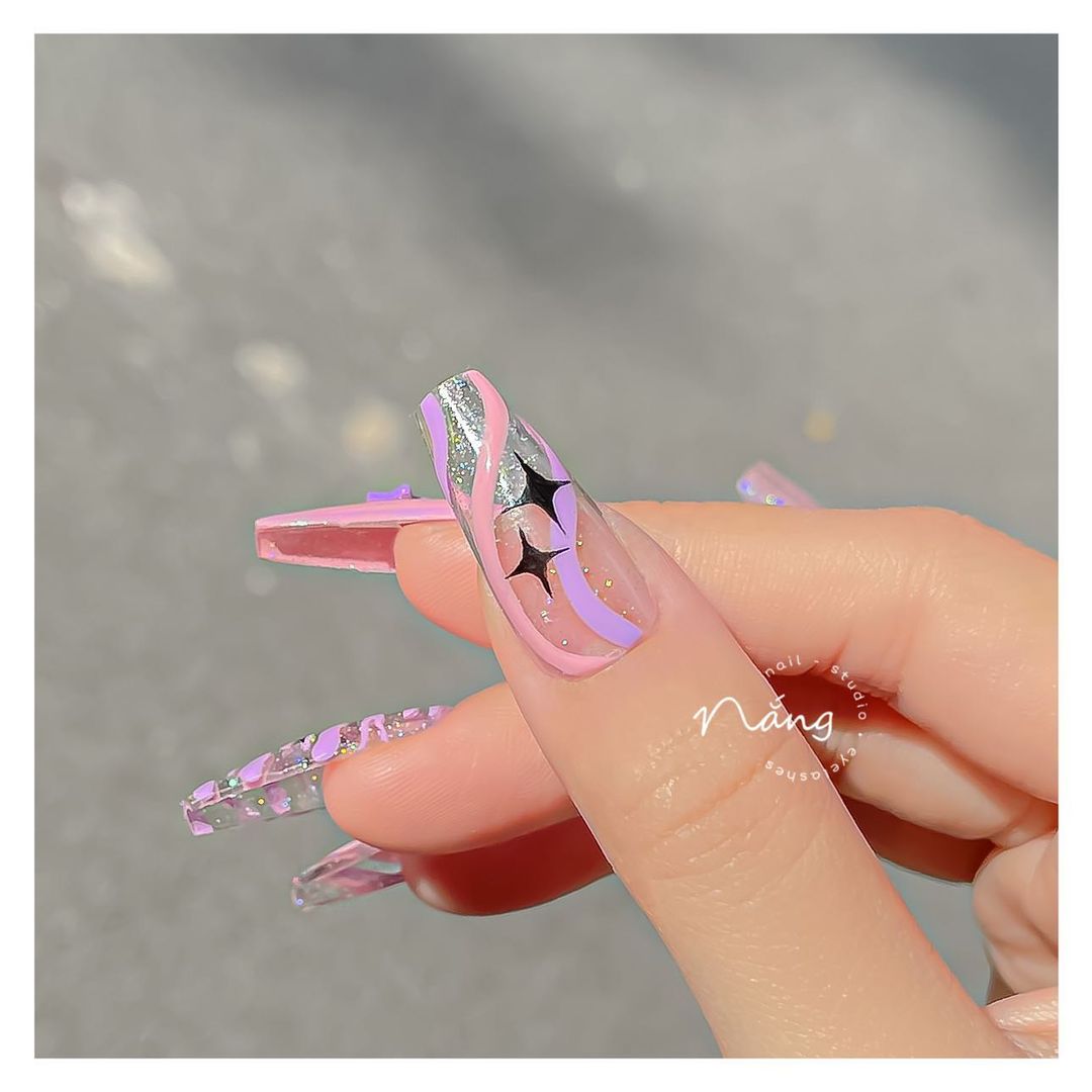 Bộ 10 móng tay giả - nailbox thiết kế phong cách hàn nhiều màu