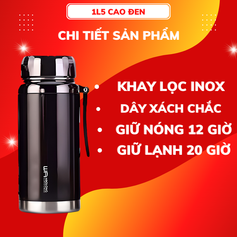 Bình giữ nhiệt 1500ml inox 304 giữ nhiệt 15 tiếng dung tích lớn 3 lớp cách nhiệt giữ nóng hơn 12 giờ , giữ lạnh hơn 20 giờ . bình đựng nước giữ nhiệt cao cấp