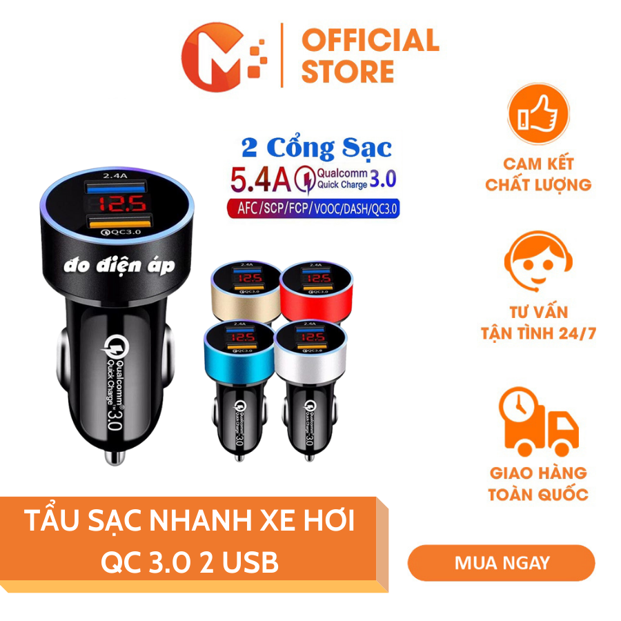  Tẩu Sạc Nhanh Xe Hơi QC 3.0 2 USB Có Đèn Led Phát Sáng Cốc Sạc Ô Tô Cho Điện Thoại Củ Sạc Xe Hơi Tương Thích Mọi Thiết Bị cóc sạc nhanh xe hơi sạc trên xe hơi củ sạc xe hơi iPhone Samsung Xiaomi cục sạc điện thoại xe Mikatek 