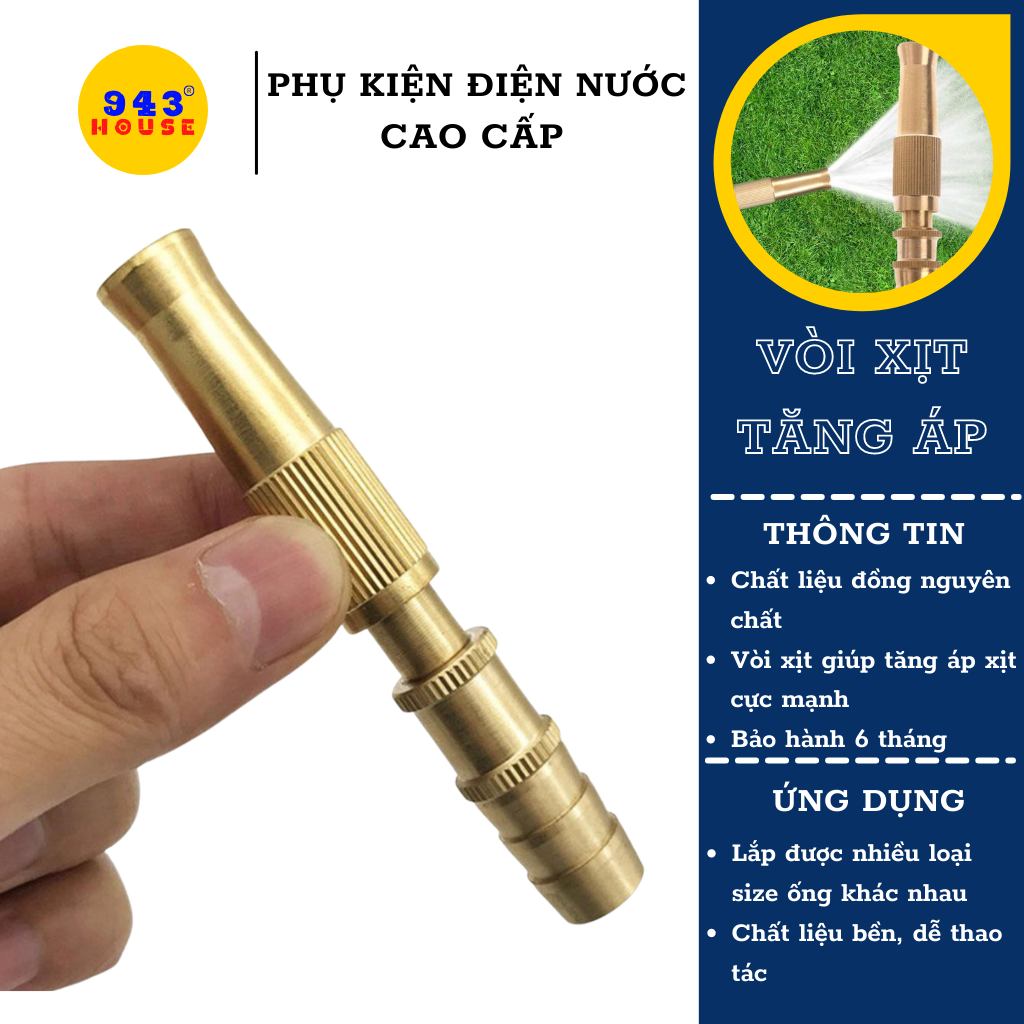 Đầu vòi xịt tăng áp 943HOUSE áp lực cao mini bằng đồng, nhỏ nhưng có võ, đa năng: vệ sinh, rửa xe, tưới cây