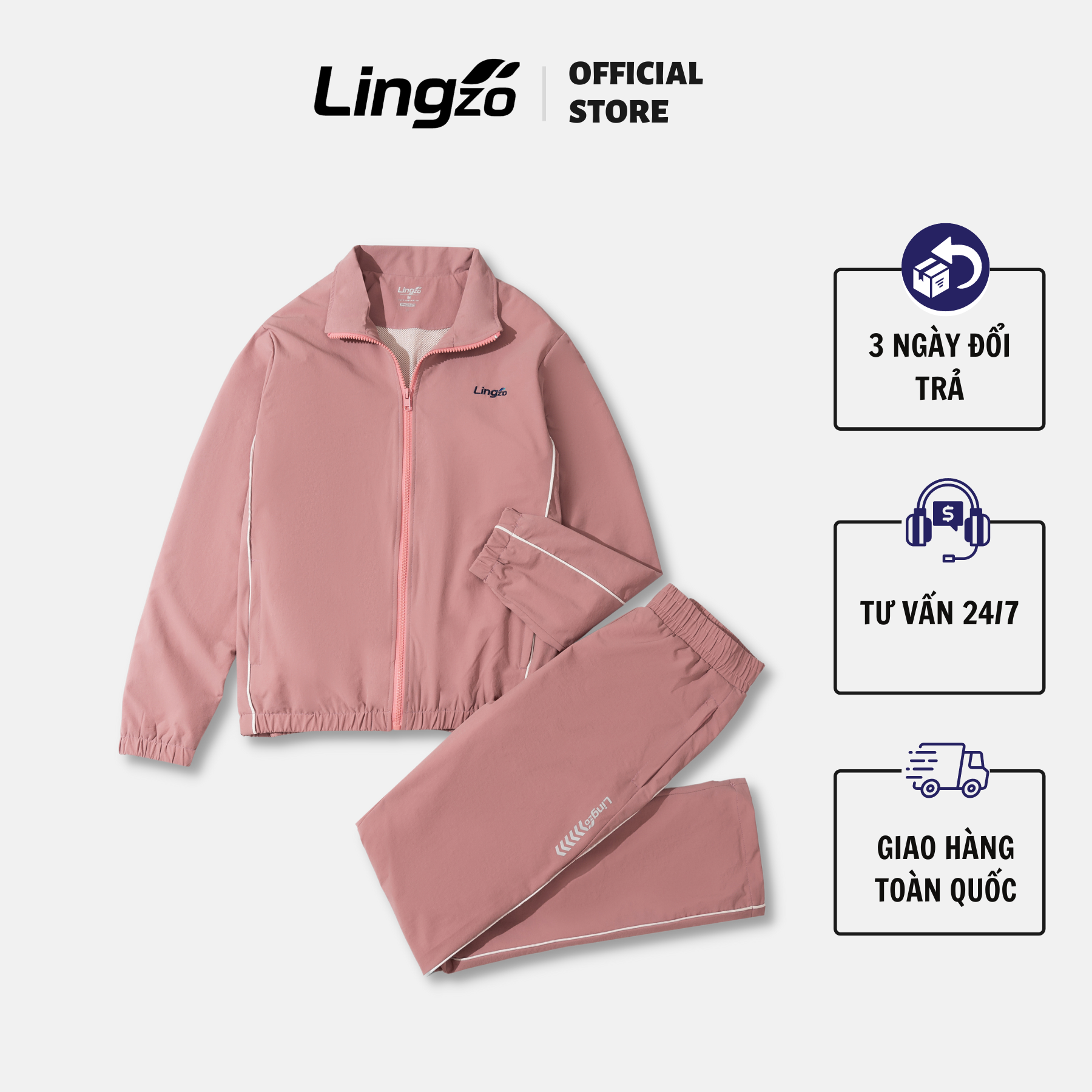 Bộ quần áo gió thể thao nữ cao cấp LINGZO set đồ bộ thể thao 2 lớp thu đông hàng thiết kế chất liệu vải gió hạt cao cấp