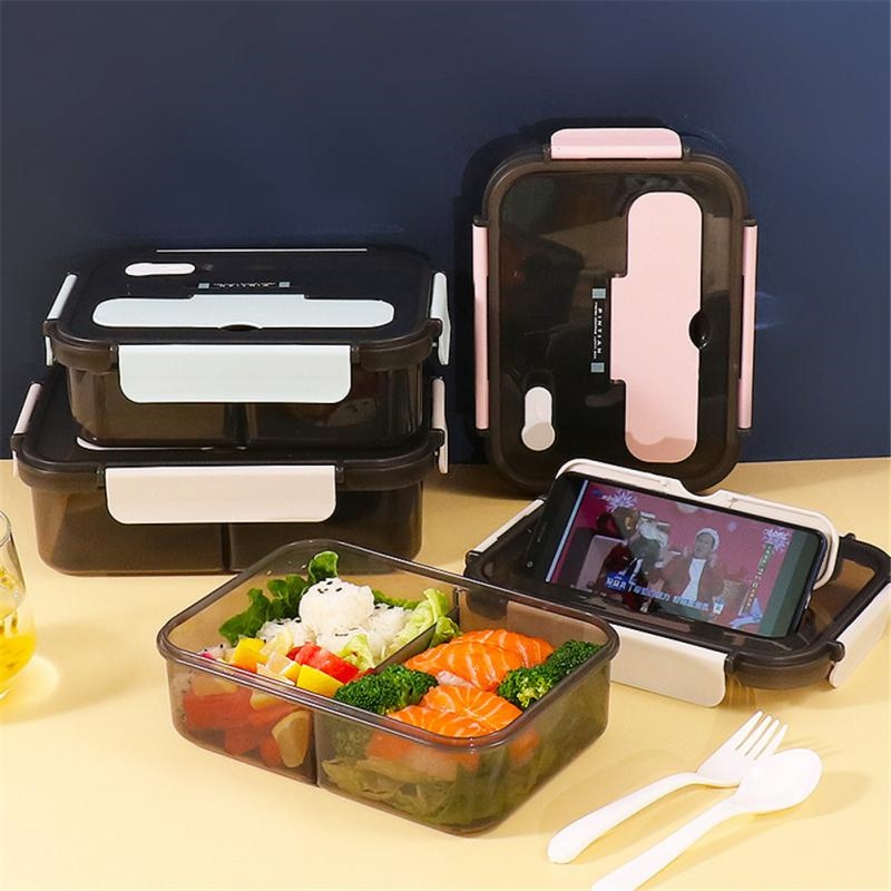 hotx【DT】 1100ml 1500ml Portable Lunch With Spoon Fork For Kids Adults 2/3 Grids Leakproof Microwave Heating Container