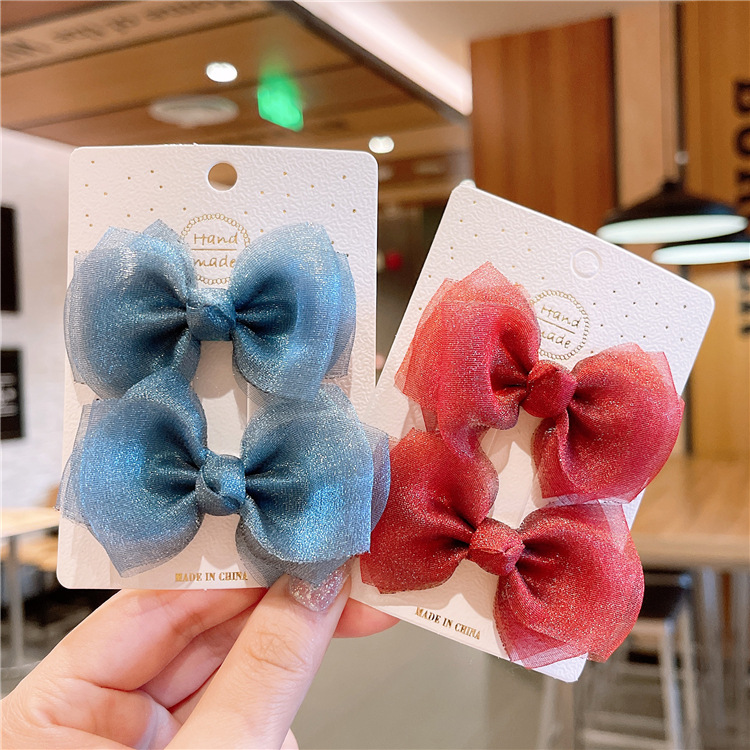 Set 2 kẹp nơ lụa lấp lánh sang trọng cài tóc cho bé gái - kẹp tóc phụ kiện tóc bé gái