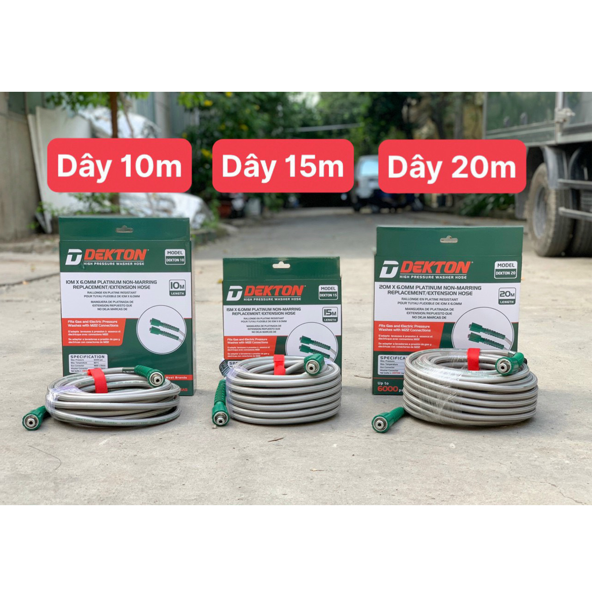 Dây xịt rửa áp lực Dekton 10m-15m-20m dùng cho máy rửa xe