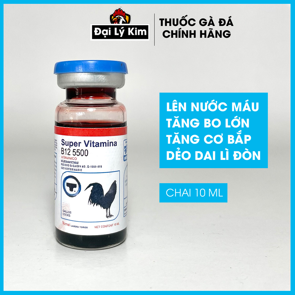 Thuốc nuôi gà đá tăng bo B12 5500, chai 10ml, nhập khẩu Mexico chính hãng + thuốc gà, thuốc gà đá, thuốc cho gà đá, thuốc tăng bo gà đá