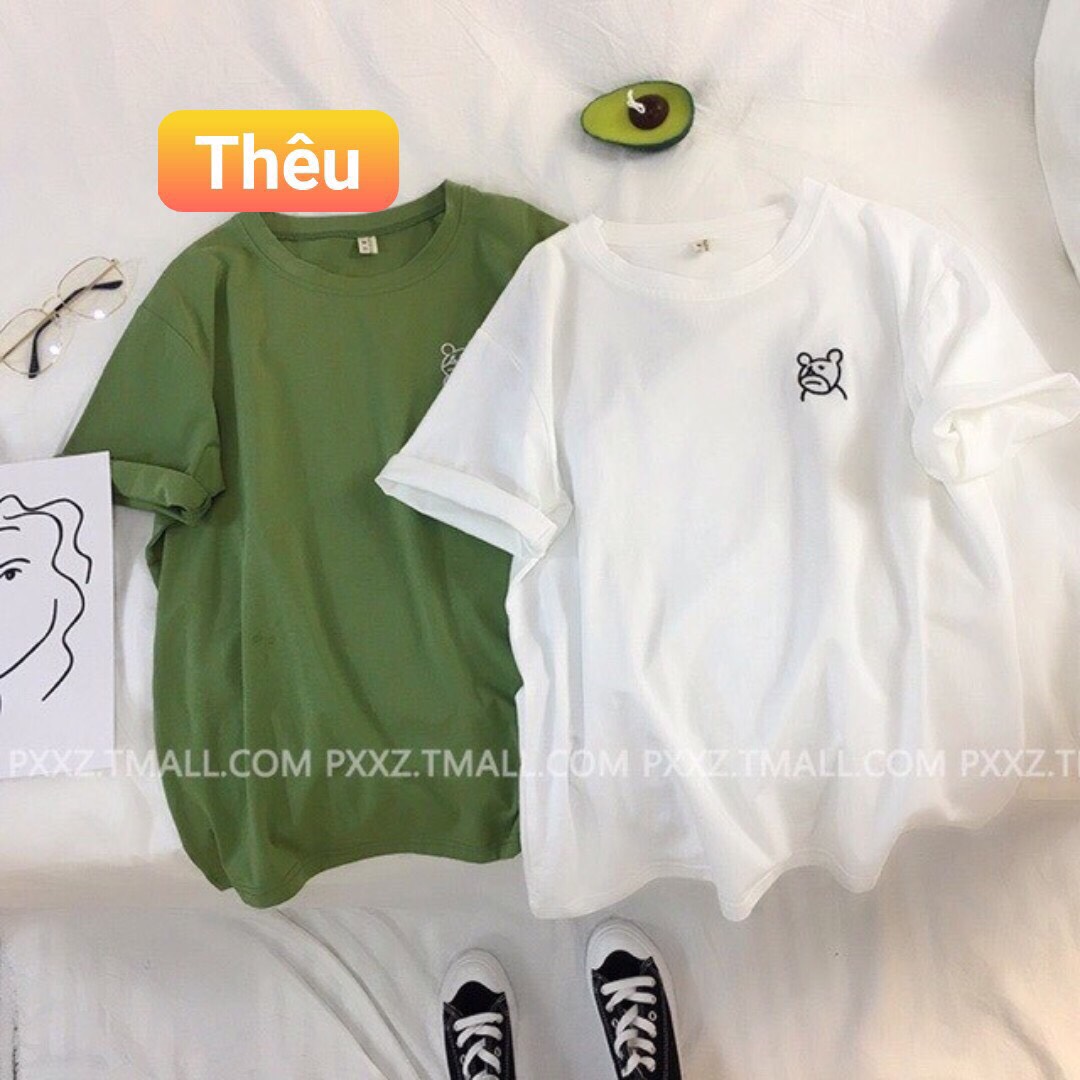 Aó thun nữ form dài rộng tay lỡ Unisex LOGO GÁU MẶT BUỒN freesize 45 - 70kg áo thun nam form rộng tay lỡ, áo phông nữ form rộng