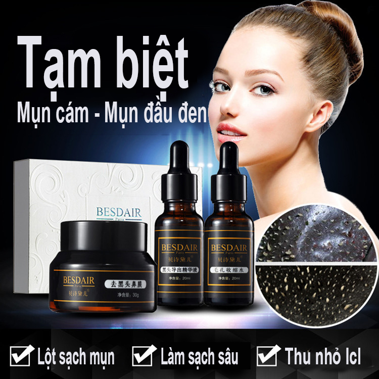 Combo Serum Lột Mụn Đầu Đen Than Tre BESDAIR Hút Mụn Thu Nhỏ Lỗ Chân Lông Cấp Ấm Kiềm Dầu