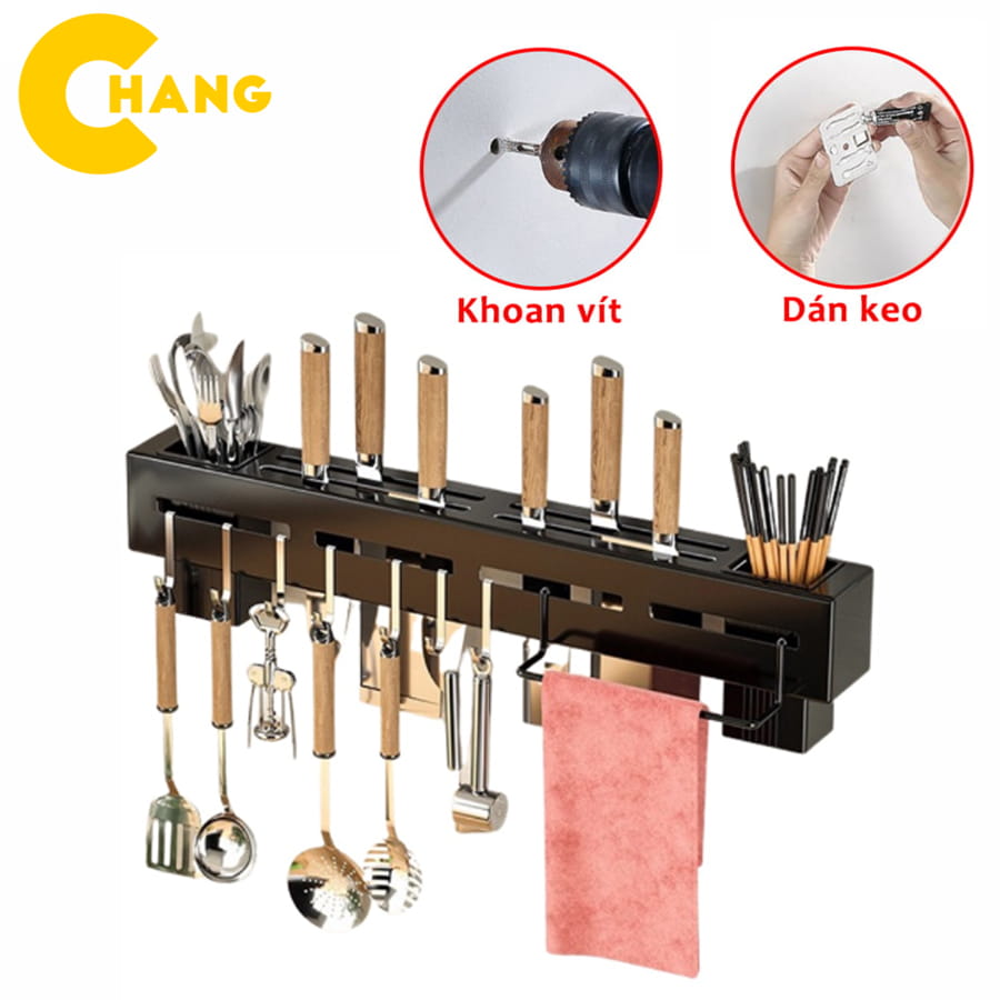 Giá cài dao kèm móc treo và ống để đũa , giá treo đồ đa năng giúp đồ dùng nhà bếp luôn khô ráo sạch sẽ không nấm mốc