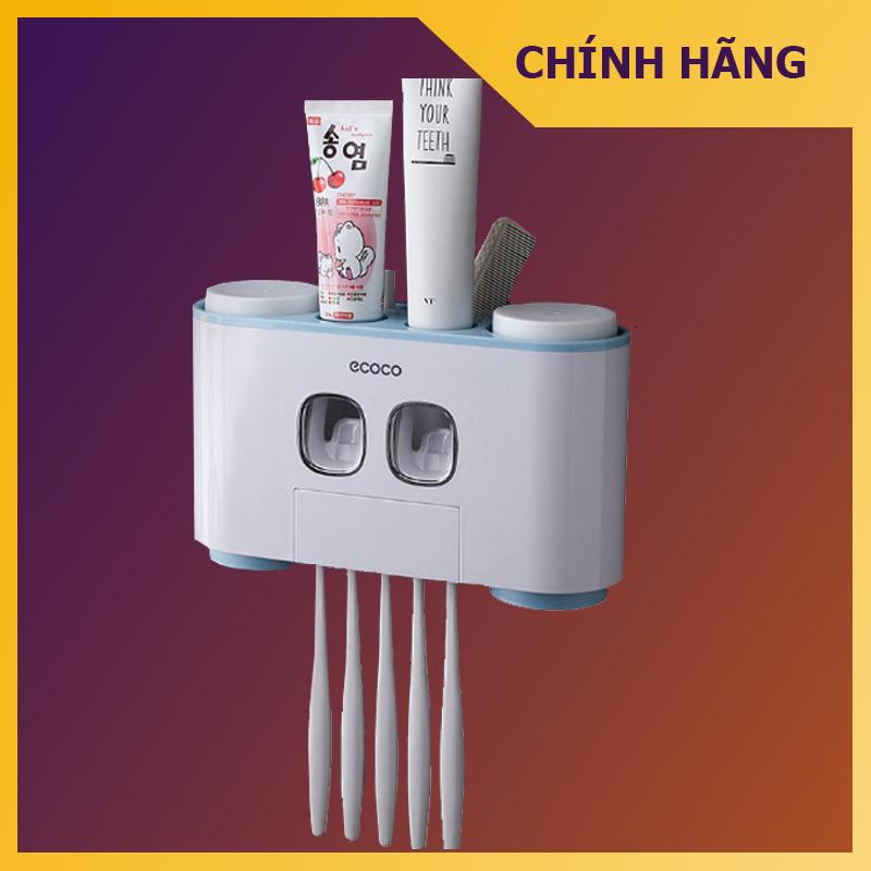Kệ treo bàn chải, lấy kem đánh răng tự động Ecoco - kèm 04 cốc cao cấp (có đủ màu)