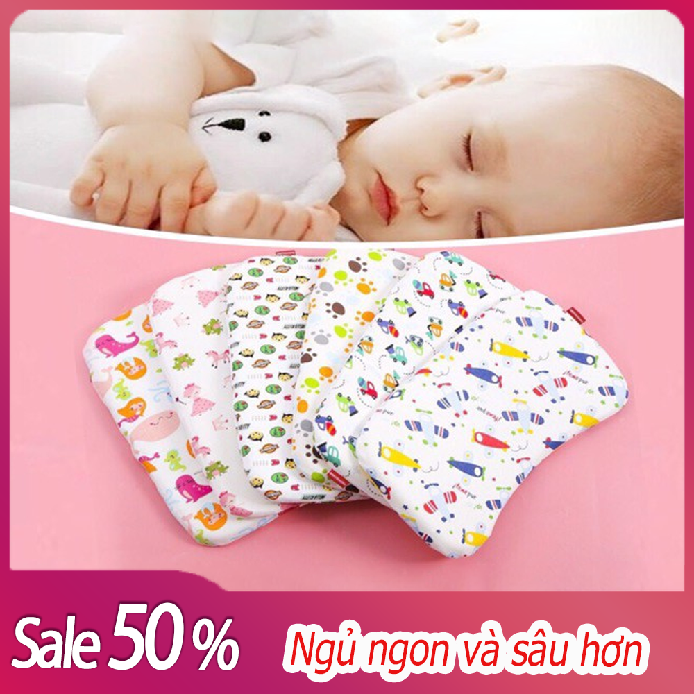 Gối cho trẻ sơ sinh, gối cao su non cho bé sơ sinh, gối chống bẹp đầu - ruột gối bằng cao su mềm mại, đàn hồi tốt - Vỏ gối có thể tháo rời. BH UY TÍN 1 đổi 1