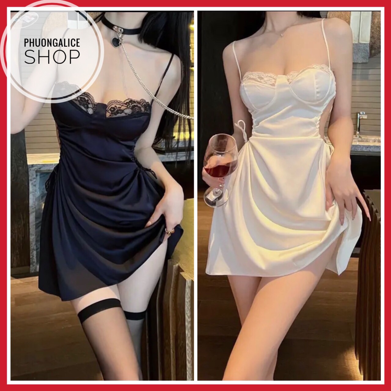 Váy ngủ nữ sexy, đầm ngủ gợi cảm lụa satin cao cấp - Phuongaliceshop