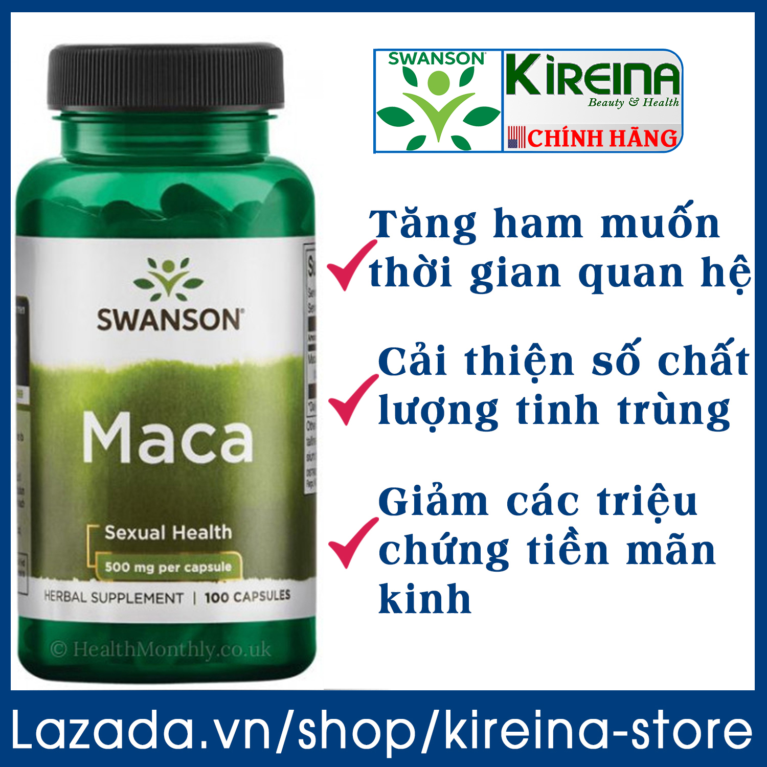 Sâm Swanson Maca tăng cường sức khỏe sinh lý nam nữ 500 mg 100 viên