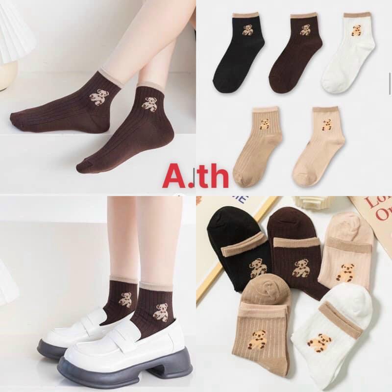 Set 10 Đôi vớ tất cổ cao cổ hình gấu nhiều màu