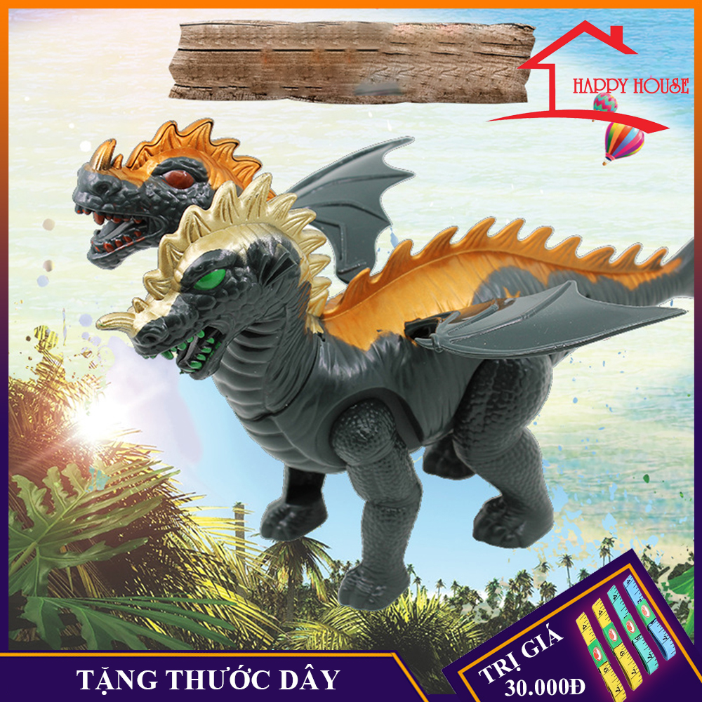 Khủng long 2 đầu bé biết đi, đồ chơi trẻ em, dùng pin, có đèn, âm thanh, tự di chuyển dành cho bé yêu