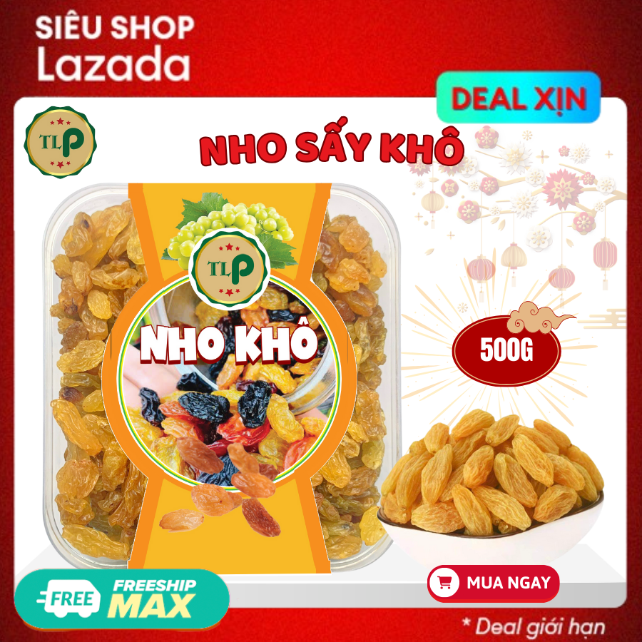 Nho Khô Chua Ngọt Tân Lộc Phát Chua Ngọt Không Đường Hộp 500g HỘP TẾT