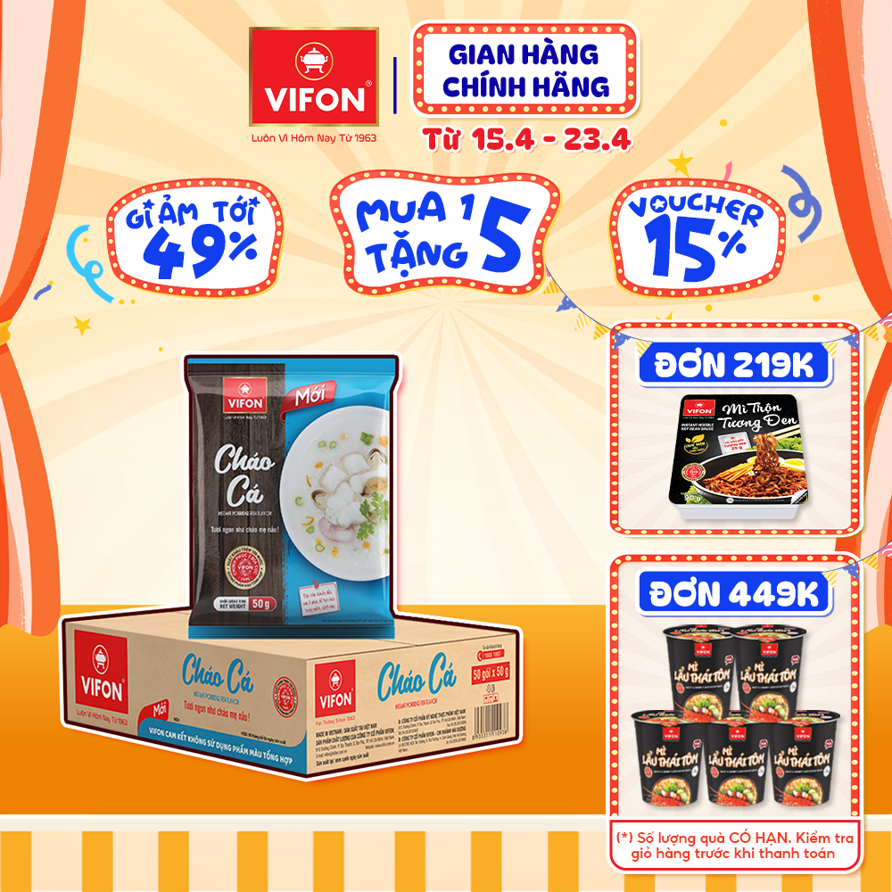 [VOUCHER đến 80K]-Thùng 50 gói Cháo Thịt Bằm/ Cháo Gà/ Cháo Cá VIFON 50gr / Gói