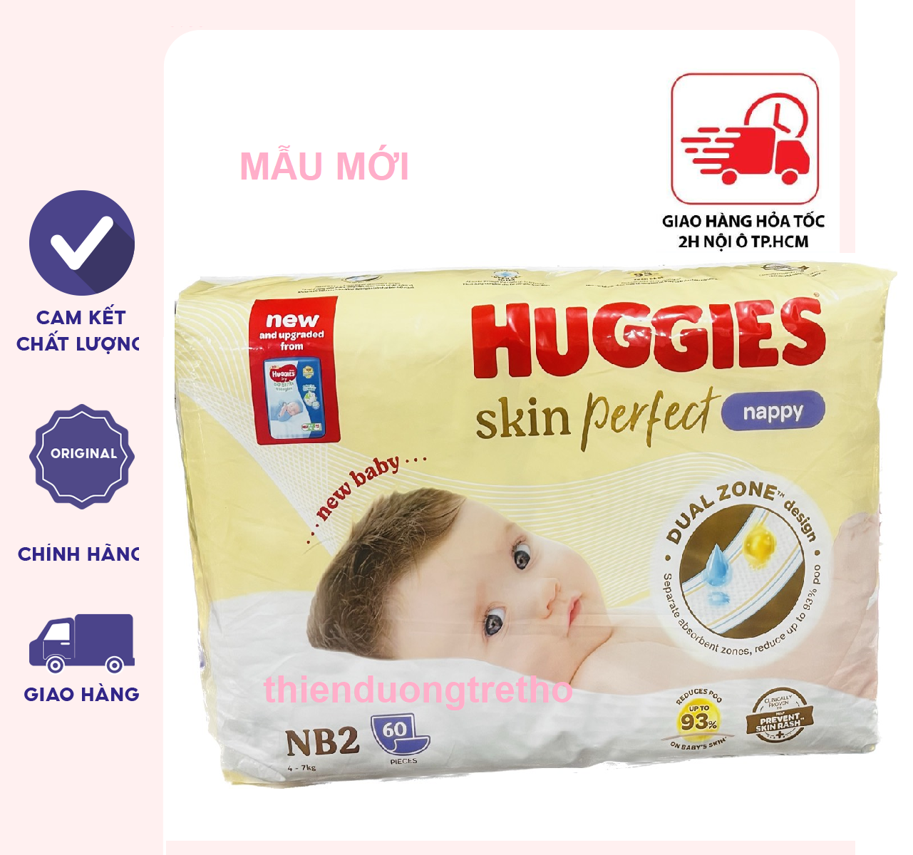 Miếng lót sơ sinh huggies newborn nb2- 60 miếng mẫu mới