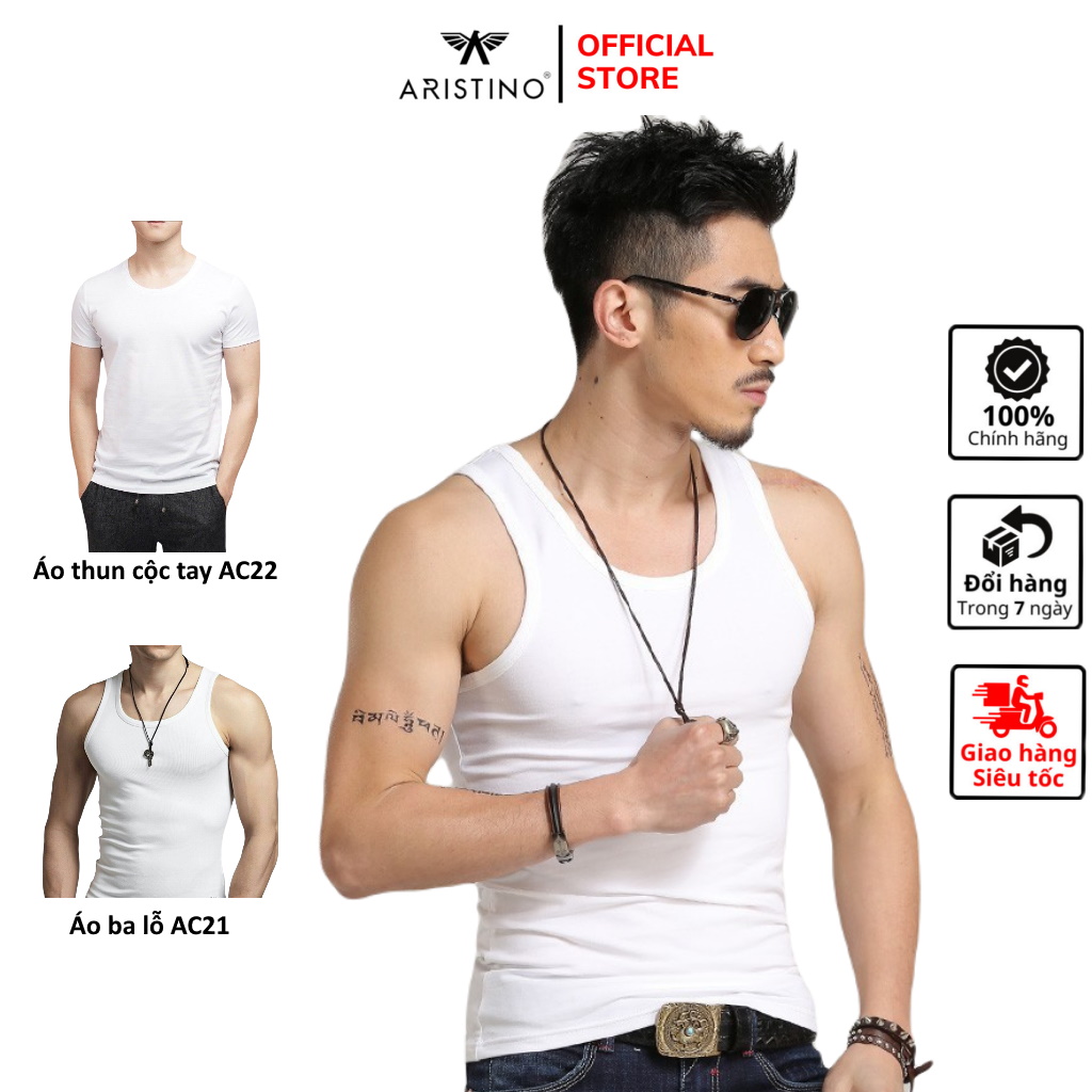 Áo ba 3 lỗ nam cao cấp ARISTINO AC21 áo thun cộc tay AC22 may ô lót trong sơ mi công sở màu trắng trơn đơn giản dáng classic Chất Vải cotton Mềm Mát