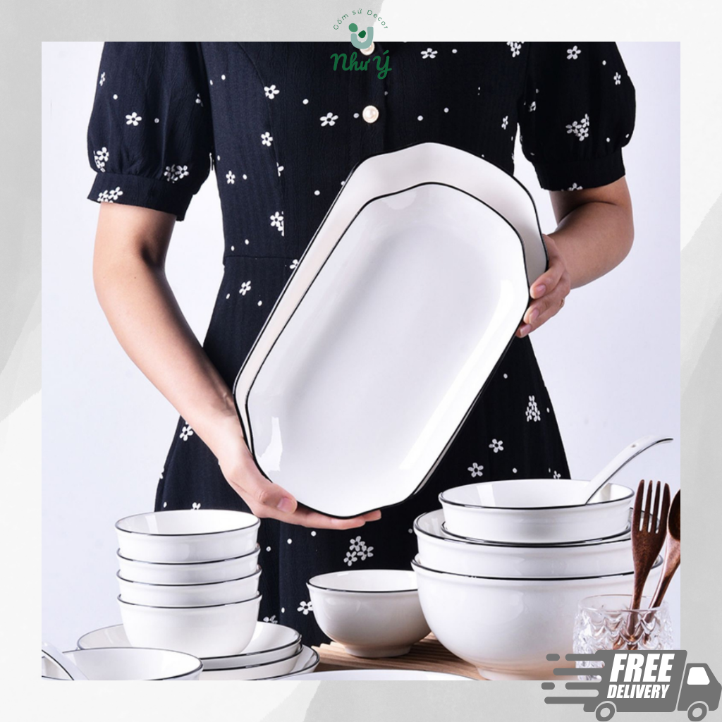 Bát đĩa sứ trắng, bát đĩa ăn cơm bằng gốm sứ,đồ bếp decor đẹp