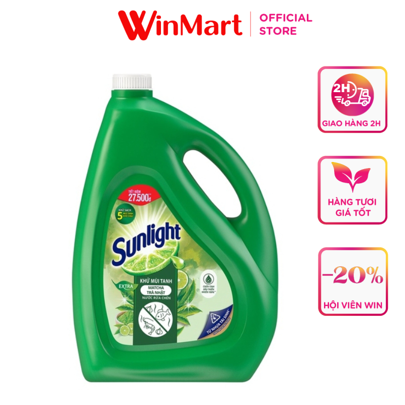 -Nước rửa chén bát Sunlight Matcha trà Nhật can 3.6kg