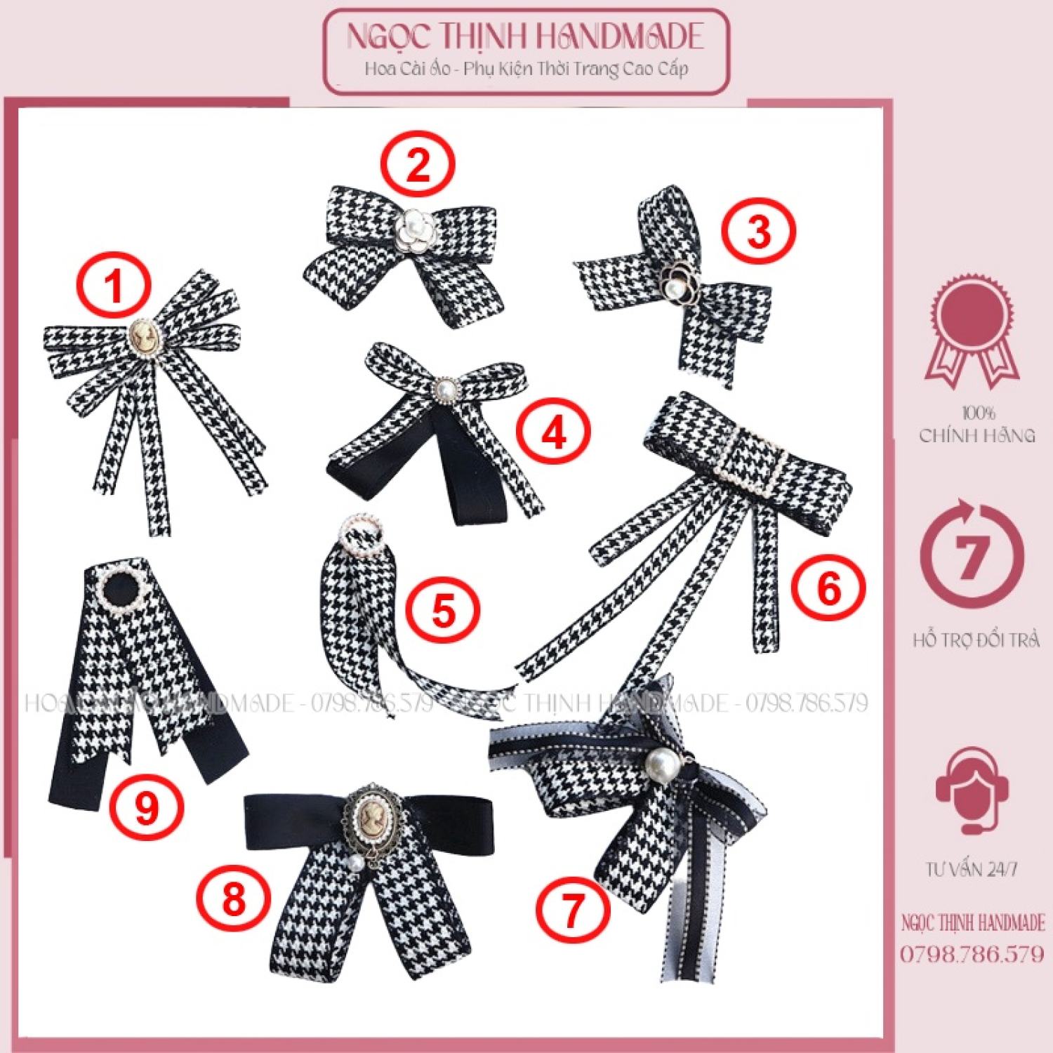 Nơ cài áo đính hoa đẹp cao cấp làm thủ công tỉ mỉ xinh lắm - NT1023