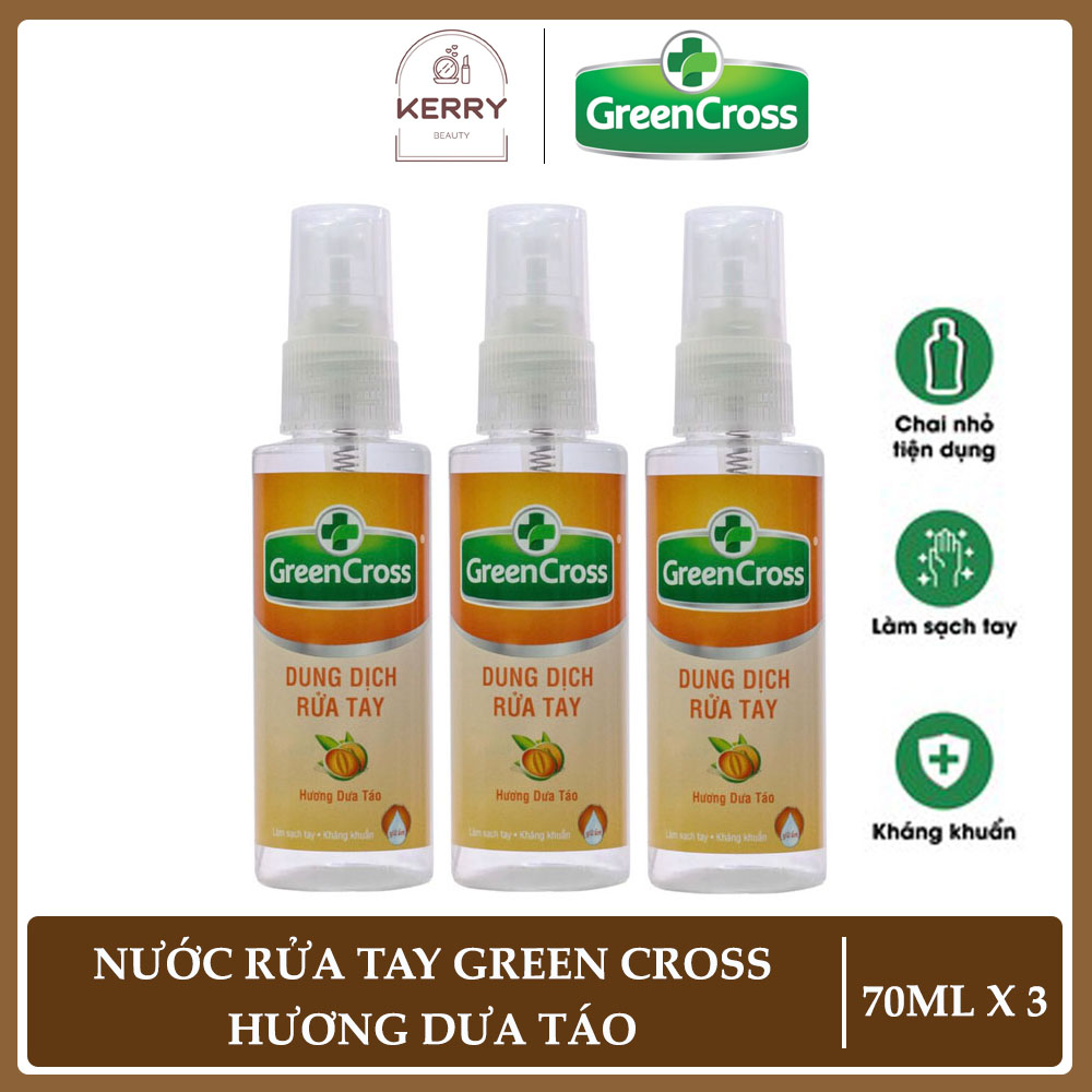 Combo 3 chai xịt rửa tay khô green cross hương dưa táo