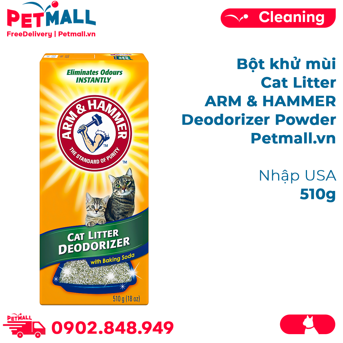 Bột khử mùi Cat Litter ARM & HAMMER Deodorizer Powder 510g - Nhập USA Petmall