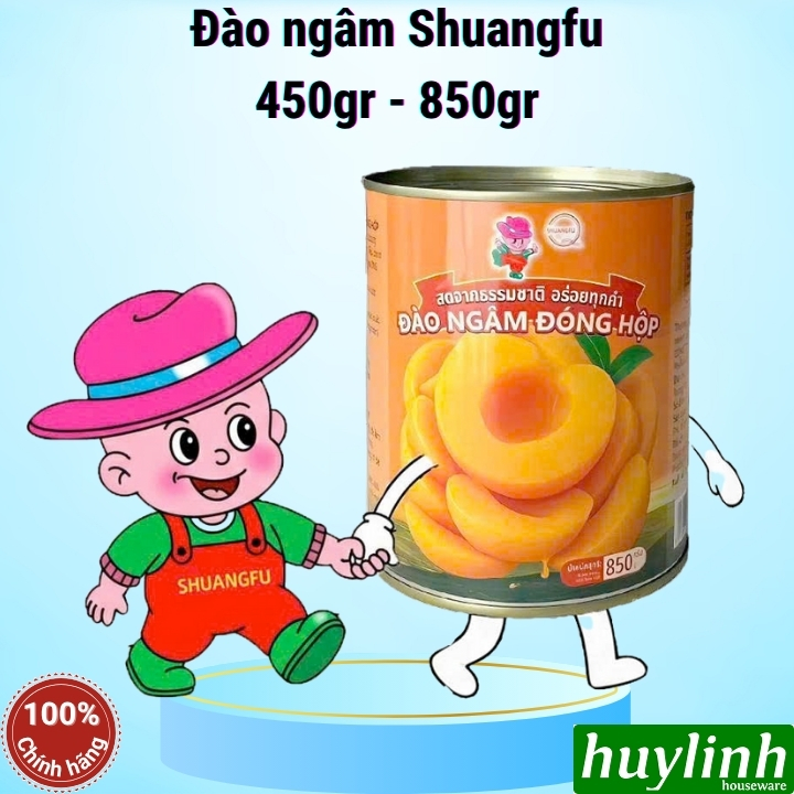 Đào ngâm đóng hộp ShuangFu - Hộp 450gr và 850gr - nguyên liệu cho pha chế - trà trái cây