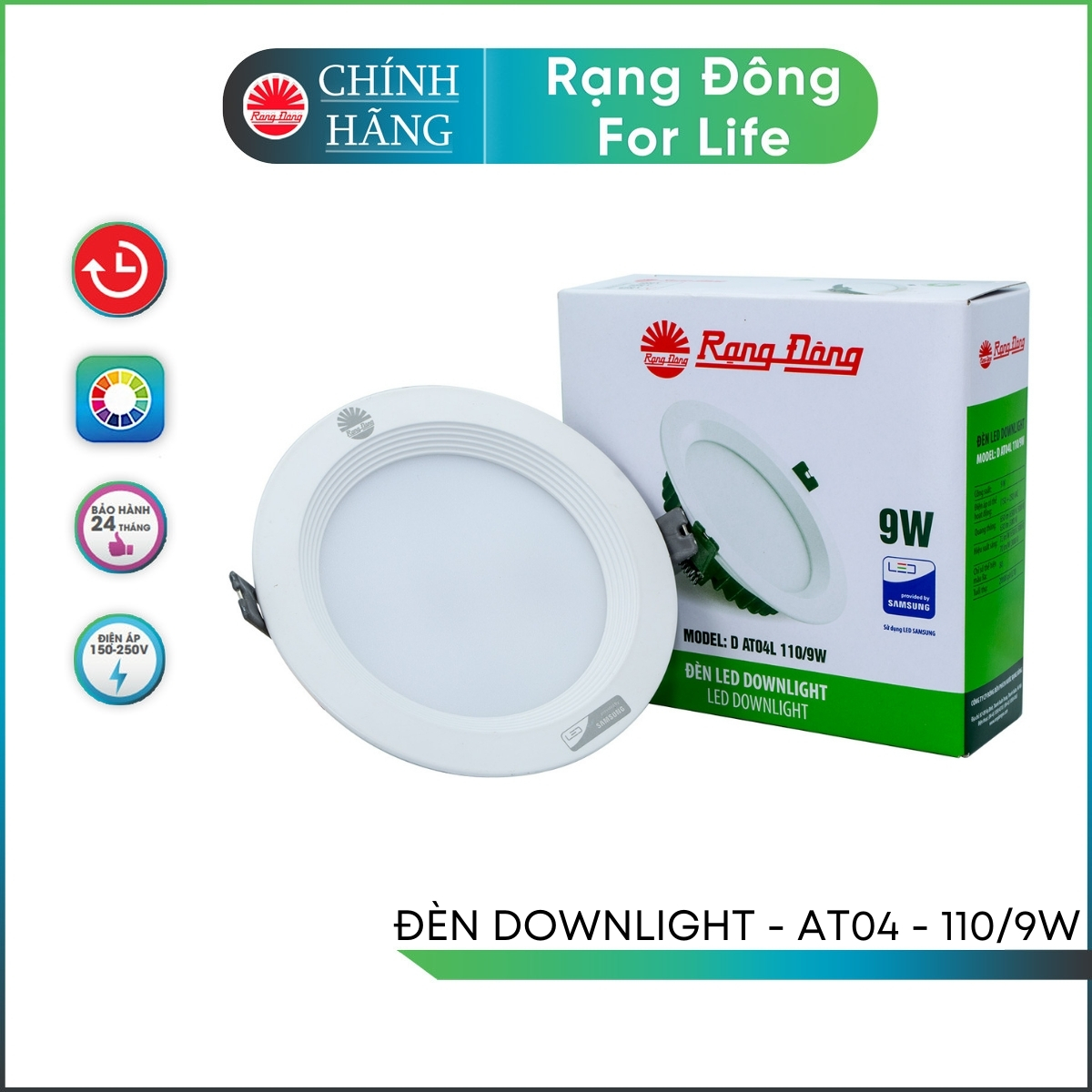 Đèn Downlight Rạng Đông AT04 chip LED SS vỏ nhôm phủ nano nguồn rời lắp âm trần thạch cao