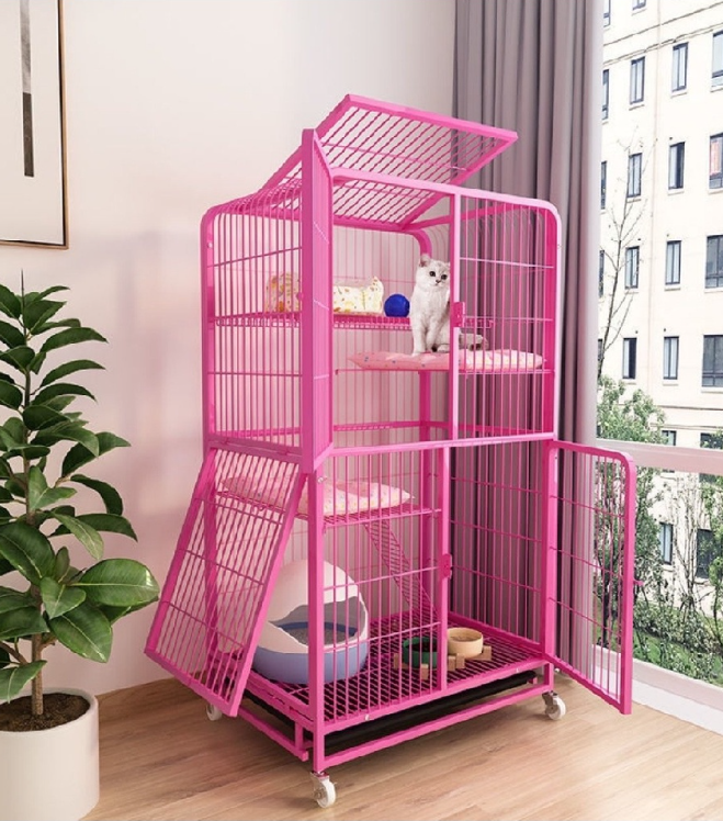 Chuồng mèo nan ống size lớn 3 tầng - có bánh xe