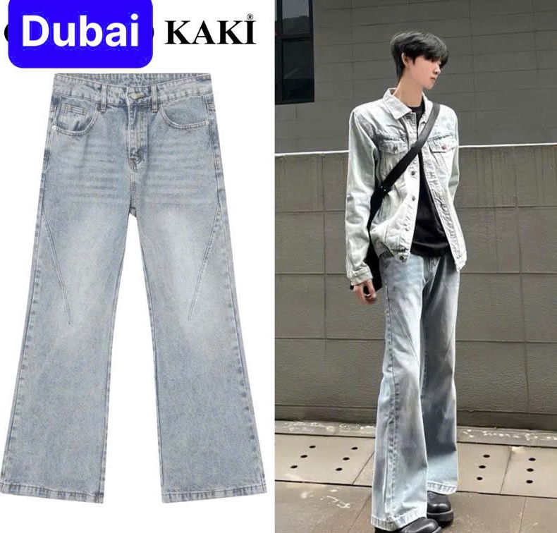 QUẦN JEANS NAM NỮ ỐNG LOE CHẤT BÒ UNISEX XANH TRẮNG ĐEN TRƠN PHONG CÁCH HÀN QUỐC 2025 - DUBAI FASHION