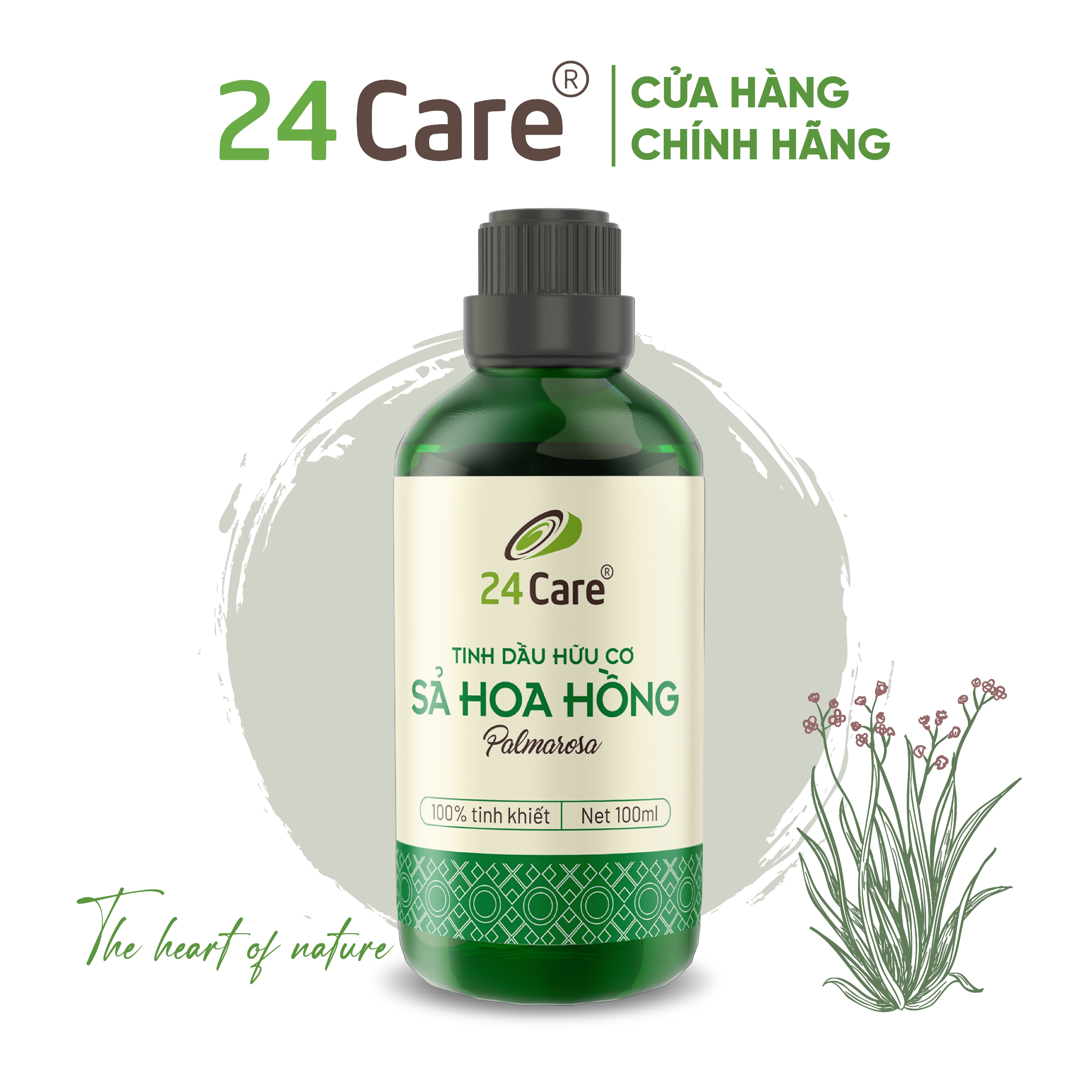Tinh dầu Sả Hoa Hồng 24care 10ML/100ml - Xông phòng, đuổi muỗi, khử mùi