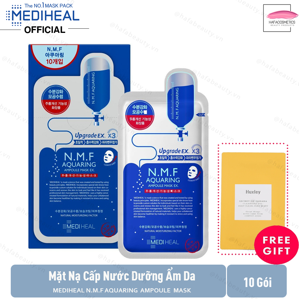 Combo 10 Mặt Nạ Cấp Nước, Dưỡng Ẩm Da Chuyên Sâu Mediheal N.M.F Aquaring Ampoule Mask Ex 25ml x10 + Tặng Sample Huxley Dưỡng Da