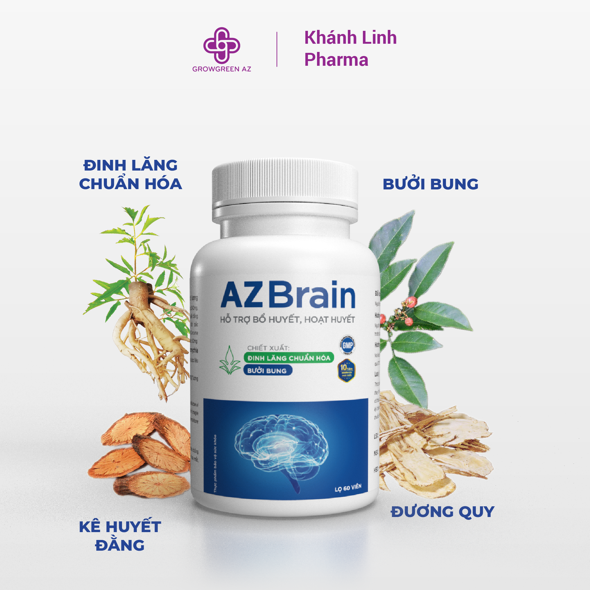 Viên uống AZBrain bổ não hoạt huyết tăng cường trí nhớ, hết đau đầu mất ngủ