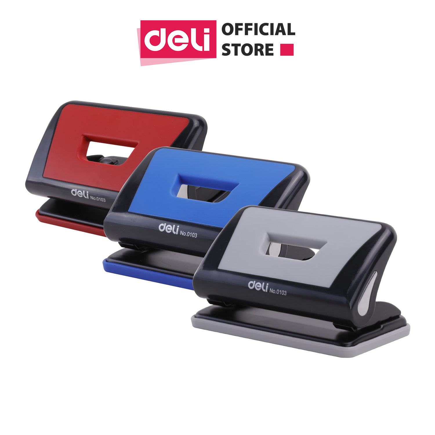 Máy đục lỗ 10 tờ Deli - Xanh dương, Đỏ, Ghi xám - 1 chiếc - E0103