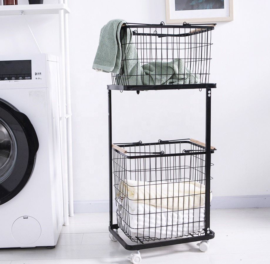 Giỏ Đựng Đồ Giặt Đa Năng 2 tầng Lớn, Xe đẩy đựng đồ Cao cấp