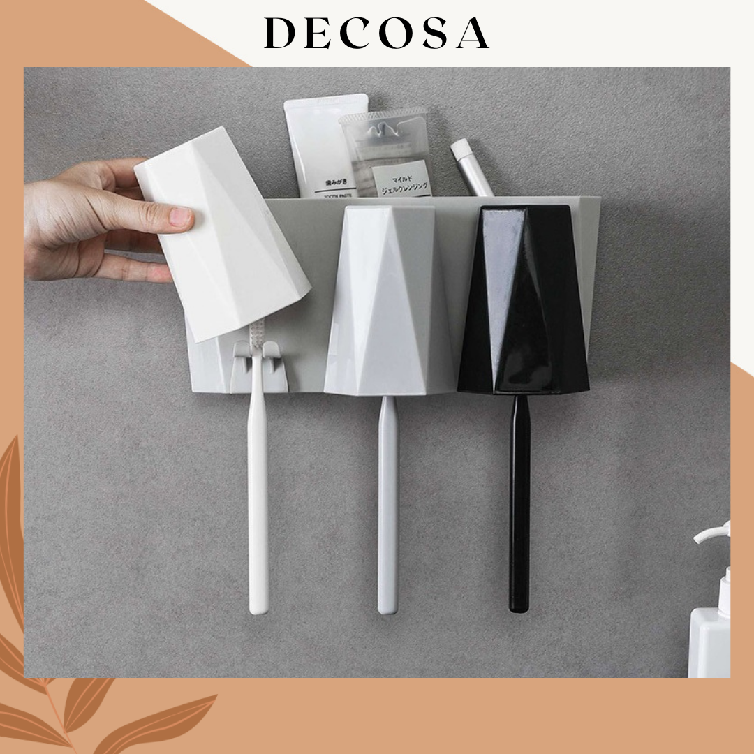 Kệ treo bàn chải đánh răng kèm 3 ly decosa