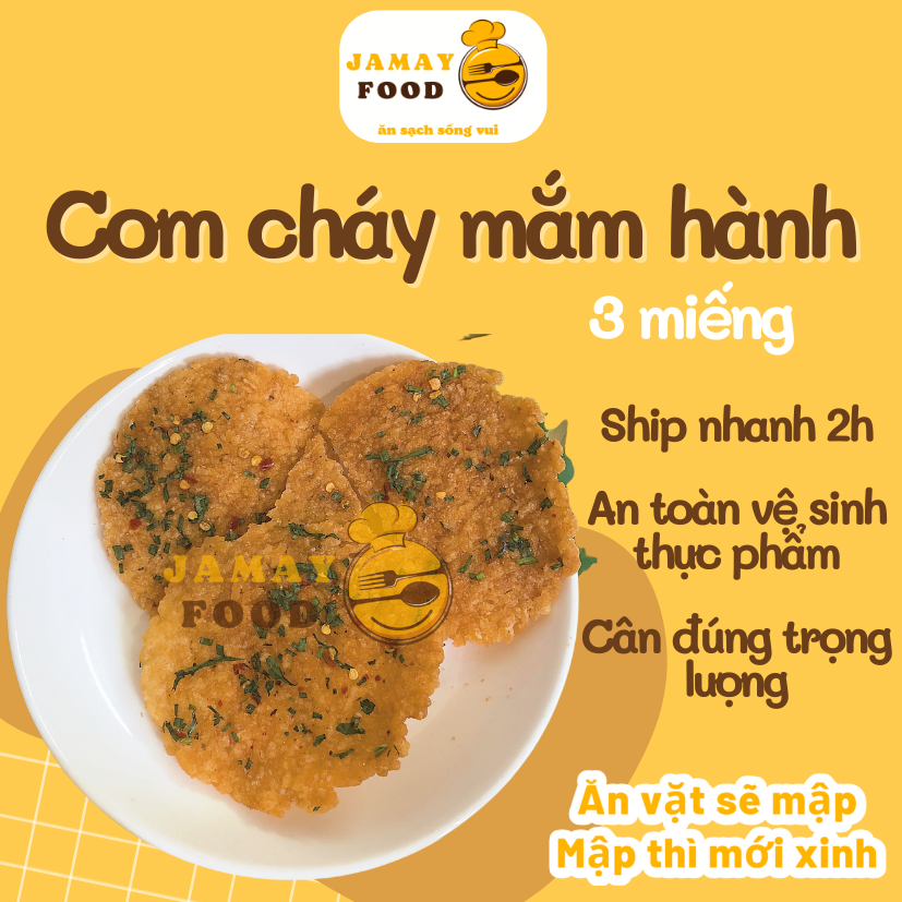 Cơm cháy mắm hành 3 miếng 10 bịch thơm ngon giòn rụm đồ ăn vặt Jamay Food