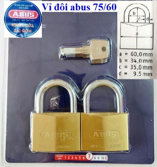 Bộ 2 ổ khóa abus ec 75/60 thân đồng rộng 60mm - dùng chung 5 chìa vi tính
