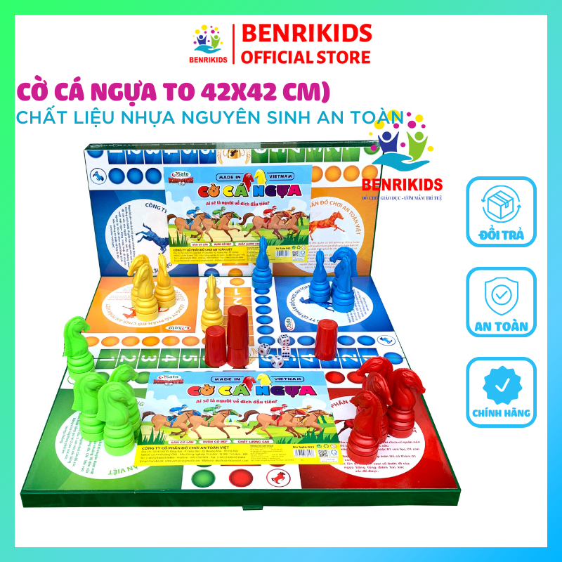 Bàn cờ cá ngựa bằng nhựa size 42x42 cm dành cho 2 đến 4 người chơi, bộ chơi cờ board game vui nhộn team gia đình