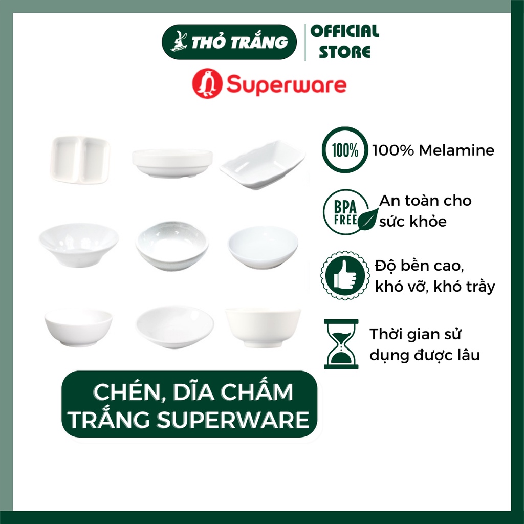 Các loại chén chấm màu trắng Srithai Superware Thái Lan cao cấp đựng được nhiều loại nước chấm